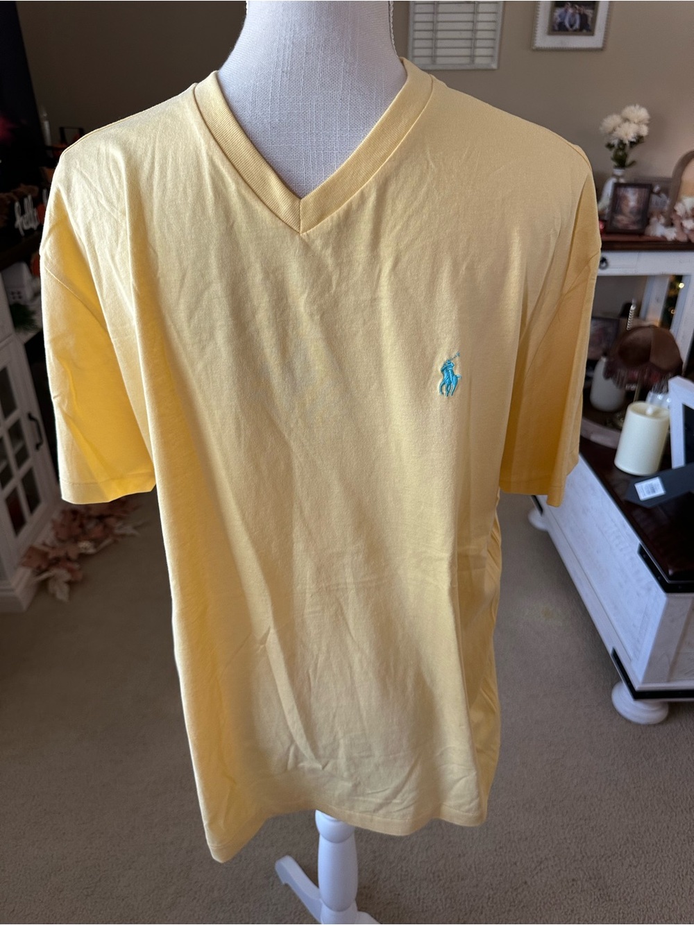 Polo by Ralph Lauren Yellow V-Neck Tee with Aqua Pony Logo